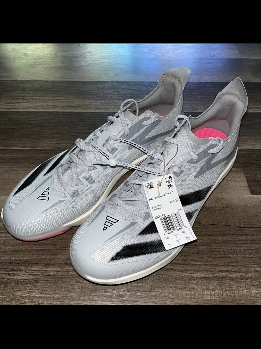 adidas Men’s Light Gray and Black Track Spikes with Pink Insole